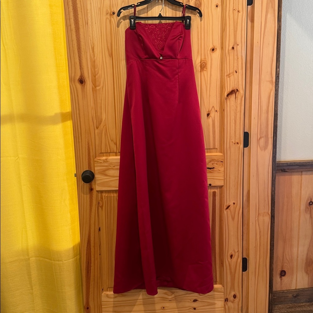 Mori Lee Vibrant Strapless Red Maxi Dress